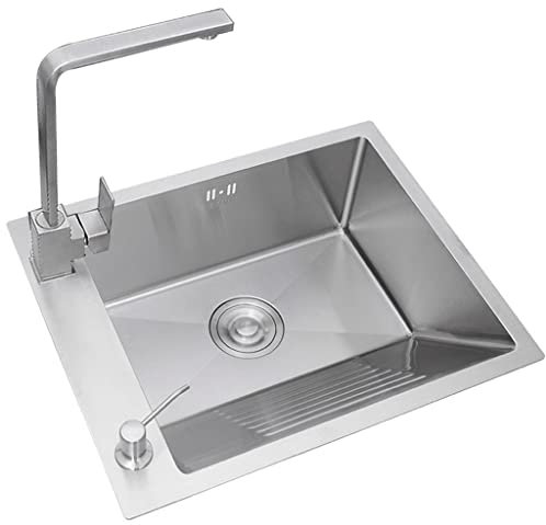 WOTZOV Spülkasten-Waschbecken, Balkon-Haushaltswaschbecken aus Edelstahl, Doppelwaschbecken, Waschbecken mit Waschbrett, leicht zu reinigendes Waschbecken, mit Wasserhahn