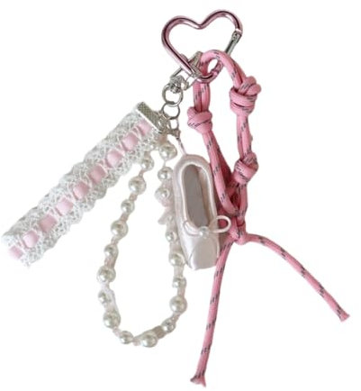 Greabuy Schlüsselanhänger für Frauen, Ballett-Spitzenperlen, Charm-Schlüsselanhänger, süßer, schöner Anhänger, Ornament, Schlüsselanhänger, Rucksack-Dekoration für Frauen, rose