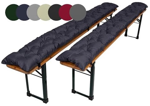 TexDeko® Garden 2er-Pack Bierbankauflagen für Bierzeltgarnitur gesteppt UV-beständig wasserabweisend 180x25cm gepolstert gemütliches Sitzkissen für Bierbank Festzeltgarnitur (Anthrazit)