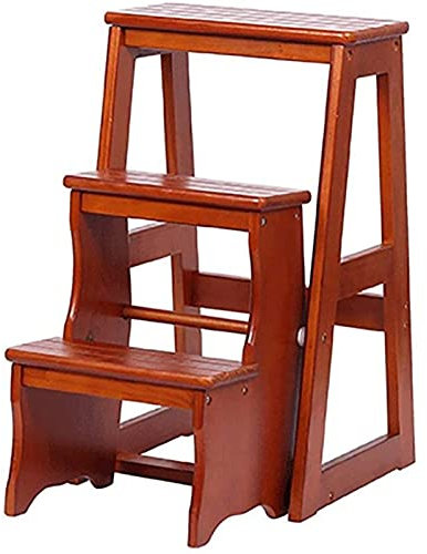 Folding Stool,Folding Step Ladder Wood 3 Step Stool Wooden Ladders Small Foot Stools Indoor Portable(Brown)