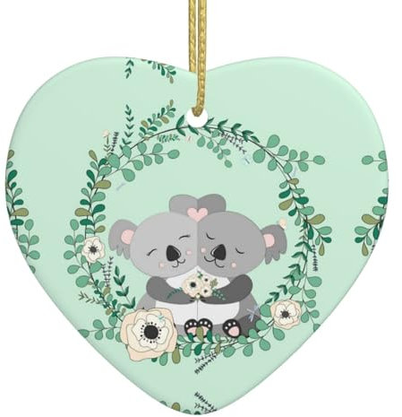 Koala Christmas Tree Ornaments Christmas Ceramic Ornament,Personalised Print Heart Shape Hanging Decorations