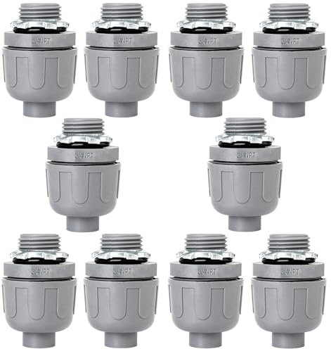 Feotech Conector hermético a líquidos de 3/4 pulgadas, paquete de 10 accesorios de conducto eléctrico de PVC, conectores flexibles rectos de 180 grados para el hogar, la cocina y el baño