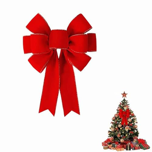 Rivweten Red Bows Christmas Large Velvet Bow Decorations Big Wired Velvet Bow with Gold Border for Wreaths Outdoor, Tree Topper (1Pc)