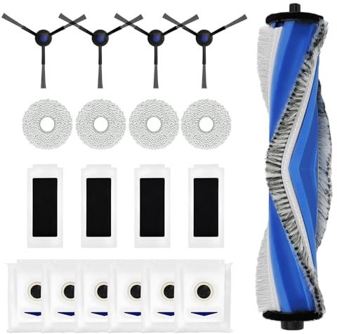 Xkzhrr Kit d'accessoires pour ECOVACS DEEBOT T30 Omni/T30 Pro Omni, 1 Brosse Principale, 4 brosses latérales,4 lingettes, 6 Sacs d'aspirateur de Rechange, 4 filtres