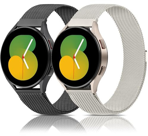 Oumida 2 PCS Bracelet pour Samsung Galaxy Watch Active2/Active/Samsung Watch 7/6/5/4 (40mm 44mm), 20mm Bracelet en Acier Inoxydable pour Samsung Watch 4/6 Classic (Noir+Lumiere stellaire)