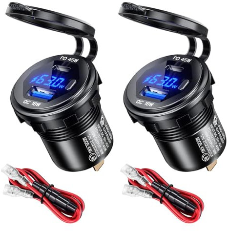 Giantdeer 2PCS Zigarettenanzünder Steckdose mit Schalter, LED Spannungsanzeige + 10A Sicherung, wasserdichte Auto Steckdose, PD45W + PD18W (63W) geeignet für 12V/24V Auto/Motorrad/LKW