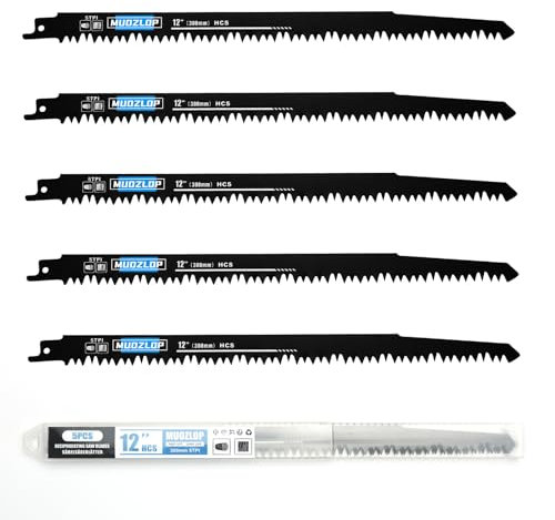 MUOZLOP 5 Pack 300mm Säbelsägeblätter Set，5 TPI Sägeblätter für Säbelsäge，für Holz Säbelsägeblätter (5, 5TPI,300mm)
