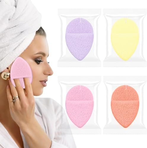 OUDQFCJ 4 esponjas exfoliantes para limpieza facial, exfoliante suave, esponja de limpieza facial, tanto para exfoliación facial como corporal