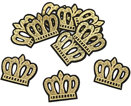 10Pcs Crown Embroidered Patches, Crown Iron on Patches King Queen Gold for Clothes Handbags Hats Pants