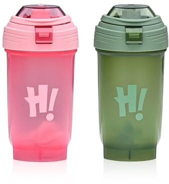 HarnyLoom Lot de 2 shakers protéinés, 500 ml, en bouteille, shakers protéinés, anti-fuite, durables, pour le fitness, le sport, rose et vert