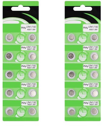 ULIJTH Batterie alcaline a bottone AG3 LR41, 10 pezzi/20 pezzi, alimentazione a lunga durata per telecomandi e piccole luci