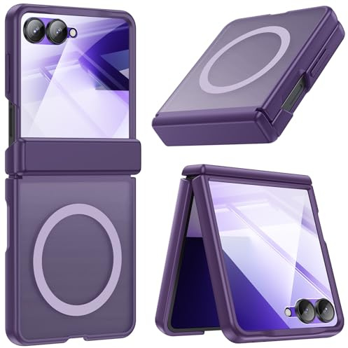 spoovcto for Samsung Galaxy Z Flip 7 Translucent Case: Compatible with MagSafe, TPU Rugged Hinge Protection, 9H Screen Protector, Slim Matte Magnetic Protective Phone Cover for Samsung Flip7, Purple