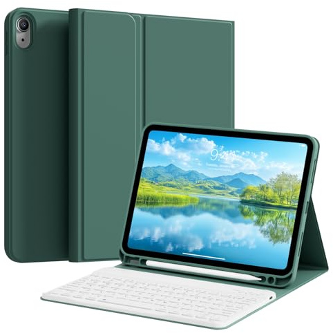 KTGGHG for iPad A16 11th/10th Gen Bluetooth Keyboard Case, Dark Green | Detachable Bluetooth keyboard with pencil holder, multi-angle stand, AUTO wake/sleep for school, office, painting, travel