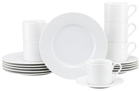 CreaTable, 24640, Serie Polo Weiss, 18-teiliges Geschirrset für 6 Personen, Kaffeeservice aus Porzellan, spülmaschinen- und mikrowellengeeignet, Qualitätsproduktion