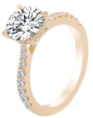 Homxi Verlobungsring Damenring Gold 18 K, 4 Zinken Rund mit Moissanit 2 Karat, Gold Verlobungsringe Damen Ringe, Größe 52 (16.6)