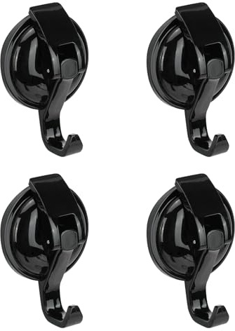 4Pcs Suction Hooks, Heavy Duty Bathroom Suction Cup Hook Up to 5KG, Black | No Drilling Reusable Vacuum Suction Cup Hooks, Removable Wall Hanging Suction Hooks for Kitchen Restroom Robe Towel Wreath