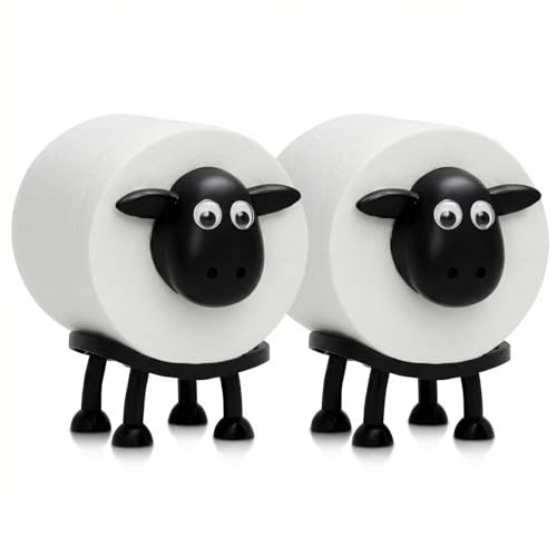 Sheep Toilet Roll Holder, Bathroom Accessories Set of Two, Black Finish 9×8.5 cm, Free Standing Farmhouse Decor, Suitable for Use in Different Scenarios and Environments