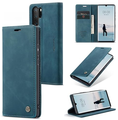 Ottcooed Handyhülle für Huawei P30 Pro Hülle, Premium Leder Flip Case, Magnet Klappbar Klapphülle Tasche, Standfunktion Kartenfach Wallet Schutzhülle für Huawei P30 Pro, Blaugrün