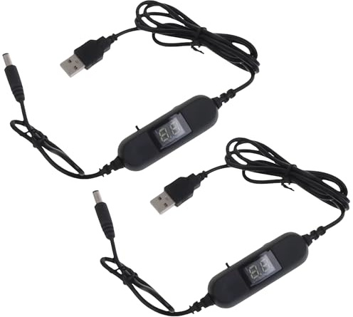 2PCS USB Adjustable Voltage Cable 5V to 1.5V–12V Converter 5.5x2.1mm DC Power Cable with LED Display, Step Up/Down Module for LED Lights, Toys, Fans