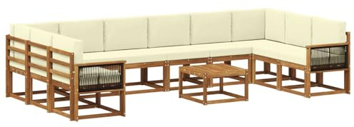 vidaXL Outdoor-Sofagarnitur 11 pcs Natur und Creme Massivholz Akazie, Akazienholz Sofa, modernes Garten-Sofa, wetterfestes Sitzmöbel, Flexibles Möbelstück für den Hinterhof