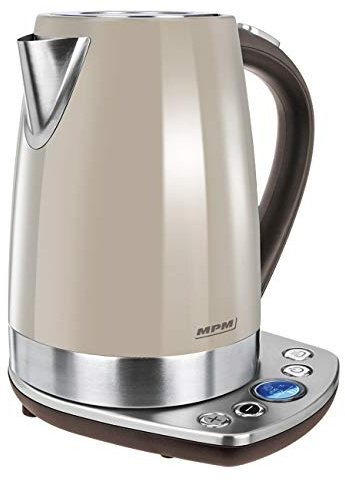 MPM MCZ-63 Elektrischer Wasserkocher mit Bedienfeld, kabelloser Edelstahl, 1,7 Liter, Warmhalten, 2100 W, BPA-frei