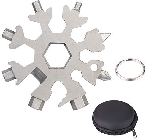 KATELUO 18-in-1 Edelstahl Schneeflocken Multi-tool,Verbesserte Version Tragbares Multifunktionswerkzeug,Kompakt und Tragbar Für Den Außenbereich,Kann Zur Reparatur Von Skiern, Fahrrädern Usw(Silber)