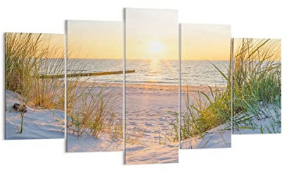 Wandbilder Dekoration Wohnzimmer Düne Strand Meer Mehrteilige Bilder auf Leinwand 160x85cm Leinwandbild Schlafzimmer Set 5 teilige Wand Kunstdruck Art Groß XXL Wanddeko Bild Decor Canvas EA160x85-3989