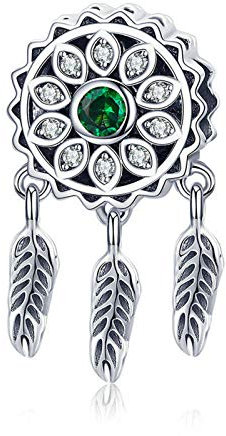 Traumfänger Charm 925 Sterling Silber Feder Charm Liebe Charm Jahrestag Charm für Pandora Bettelarmband (B)