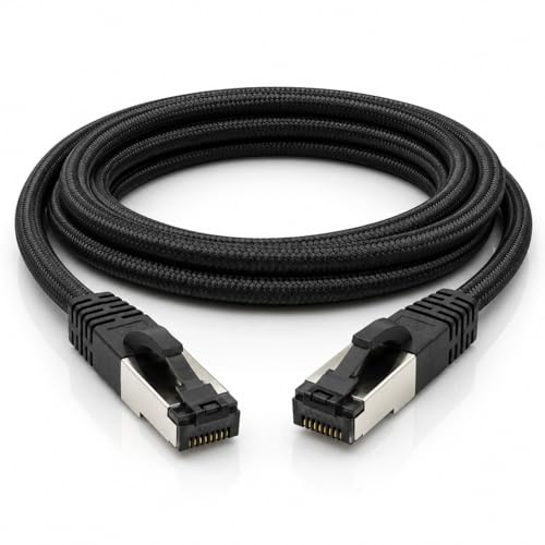 1aTTack.de 1x 1,5m Cat6a Netzwerkkabel Baumwolle RJ45 10 Gbit/s Schwarz | 500 MHz Ethernet LAN-Patchkabel mit Baumwollmantel; RJ45, 10 Gbit/s, für Router, Switch, PC, Gaming, Smart TV und NAS