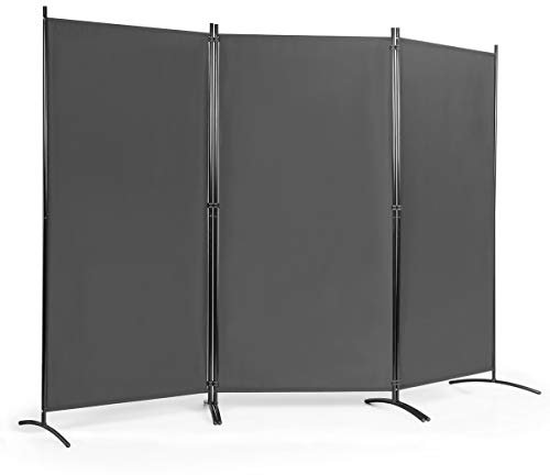 COSTWAY Folding Room Divider, 3 Panels Wall Privacy Screen Protector, Living Room Bedroom Bathroom Paravent Partition Separator, 260x183cm (Grey)