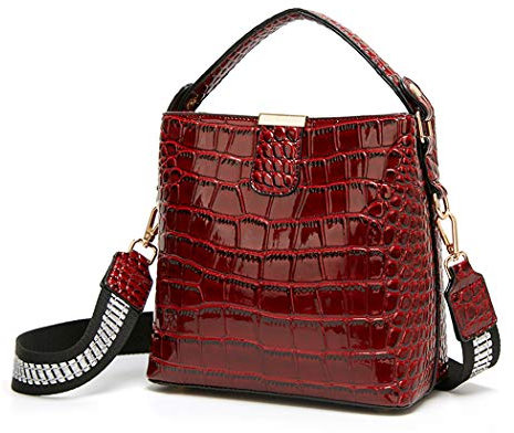 BUKESIYI Damen Tasche Umhängetasche Handtasche Frauen Klein Schultertasche Weekender Lack PU Leder DE77224 Weinrot