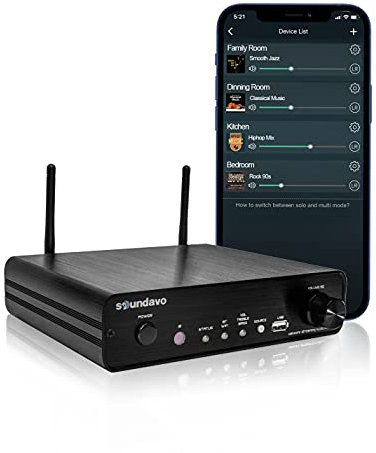 Soundavo NSA-250 Multi-Room Audio Streamer Amplifier 50W + 50W | Supports Airplay, DLNA, WiFi & Bluetooth | 24bit 192 kHz Hi-Fi Audio Streaming Integrated 2.1 Channel Amp for Home Speakers