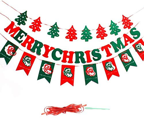 CTForest 3 Pack Frohe Weihnachten Banne Girlande, Weihnachten Leinen Banner Wimpelkette, mit Weihnachtsbaum, Buchstaben, Weihnachtsmannmuster, für Weihnachtsfeierdekoration
