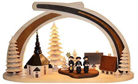 Ratags Schwibbogen aus Massivholz Seiffener Kirche mit Kurrende - 45x30 cm
