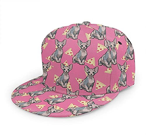 Oaieltj Unisex Baseball Cap Damen Herren Einstellbare Hip Hop Hut Mode Flache Schirmmütze Baseball Cap, Sphynx Cat Taco Pizza Pink, One size