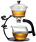 RORA Glas-Teekannen-Set, halbautomatisch, tropfenförmig, mit Teesieb, Lazy Kungfu, Teekannen-Set, Schwarz