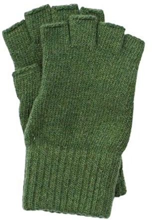 FosterNatur, Damen Fingerlose Wollhandschuhe, 100% Wolle (Grün, Gr. 7)