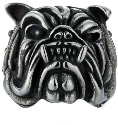 Bulldog Ring für Männer, Vintage Gothic Pitbull Bull Hund Mops Hundekopf Biker Ring, Wikinger Tierringe Schmuck Pet Lovers Geschenke