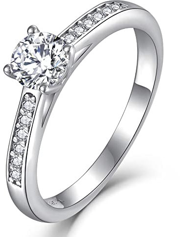 YL Verlobungsring für Sie 925 Sterling Silber Schliff 5A Weißer Zirkonia Ring Solitaire Band Schmuck Geschenk für Damen(Größe 50)