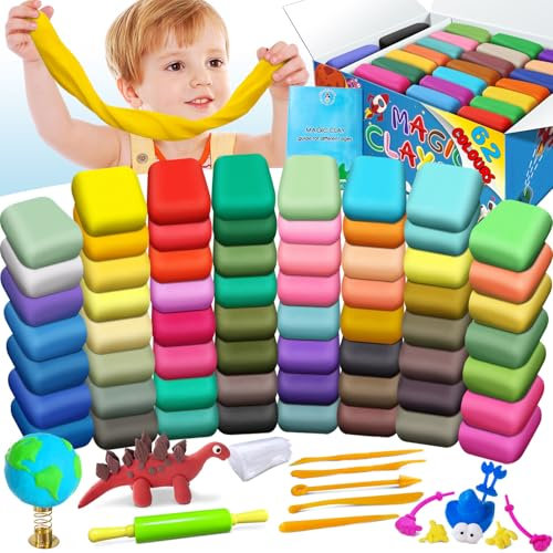 Modelling Clay Kit - 62 Colours Air Dry Magic Clay, DIY Molding Clay with Tools, Craft Kit for Kids Boys Girls, Presents Gift for Boys & Girls Age 3-12 Year Old