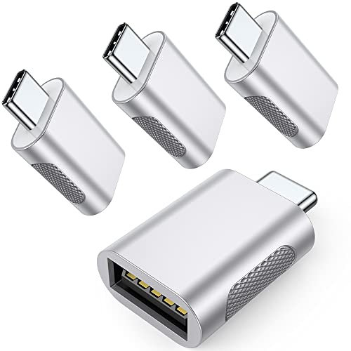 AuviPal 10Gbps USB C to USB 3.1 Adapter (4 Pack), Thunderbolt 4/3 to USB OTG Converter for iPhone 15, MacBook, iPad, iMac and More Type C Devices - Silver