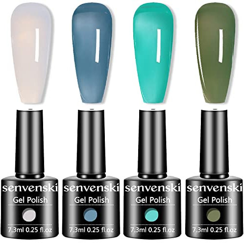 Senvenski Jelly Gel Nagellack Kristall Transparent Rein Milchig Weiß Blau Grün Smaragd Türkis Glitzer UV LED Gift Set Kit Nagellack Kinder Mädchen (CS015)