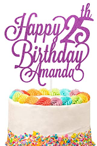 Personalised Happy Birthday Glitter Cake Topper Customised with Any Name & Any Age Party Cake Decoration for 1st 10th 13th 16th 18th 20th 21st 30th 40th 50th 60th 70th 80th (Purple)