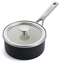 KitchenAid Steel Core Enamel casserole de 16 cm/1,3 litre avec couvercle, émail de fabrication allemande, pour induction, four et lave-vaisselle, noir mat