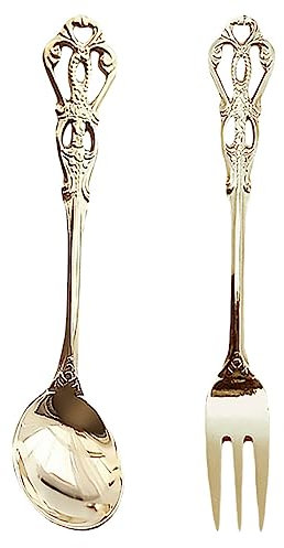 Set Di Posate Retro in Acciaio Inox - Posate Acciaio Inox Con 1 Forchette, Cucchiai in Oro, Lavabili in Lavastoviglie - Posate Dorate Set Posate