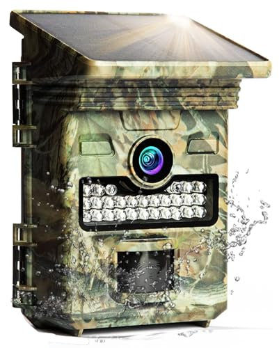 WACHMAN Solar Wildkamera mit Bewegungsmelder Nachtsicht, 2K Jagdkamera 90° View mit 0,3s Schnelle Trigger, Erweiterter Optik mit 26 hochwertigen IR LEDs, Wildtierkamera mit IP68