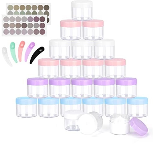 BELICOO 24 botes vacíos de 20 ml, latas de crema con tapa de rosca, para loción, cosméticos, champú (20 ml, multicolor)