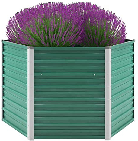 WIFESE Garten-Hochbeet Verzinkter Stahl 129x129x77 cm Grün Hochbeet Metall Hochbeete für Garten Pflanzenbett Kräuterbett Blumenkiste Dekorieren Eingang Balkon Terrasse Garten Sechseckigen Designs
