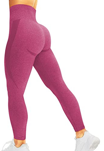 corcoar Sport Leggings Damen Hoch Taille Seamless Blickdicht Leggings Booty Lifting Po Push Up Gym Yoga Sporthose Karminrot XL