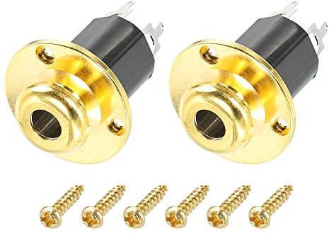 sourcing map 6,5 mm (1/4 Zoll) E-Gitarre Bass Mono Endpin Ausgang Klinke Gurt Knopf Klinke Buchse für Akustik E-Gitarren Gold 2 Stück